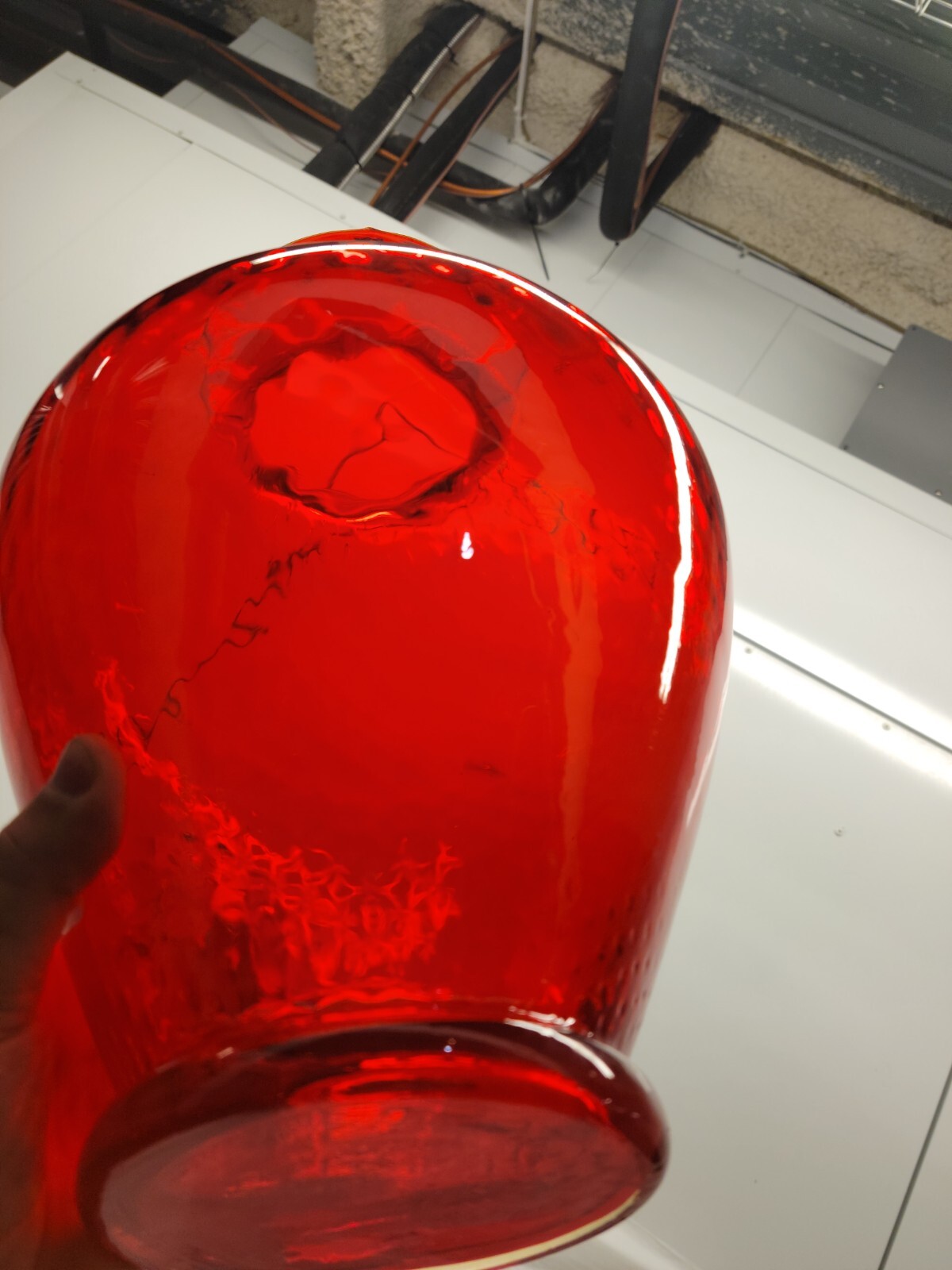 1960s MID CENTURY GLASS ITALIAN RED Optic VASE QUILTED 14 inch Beautiful!