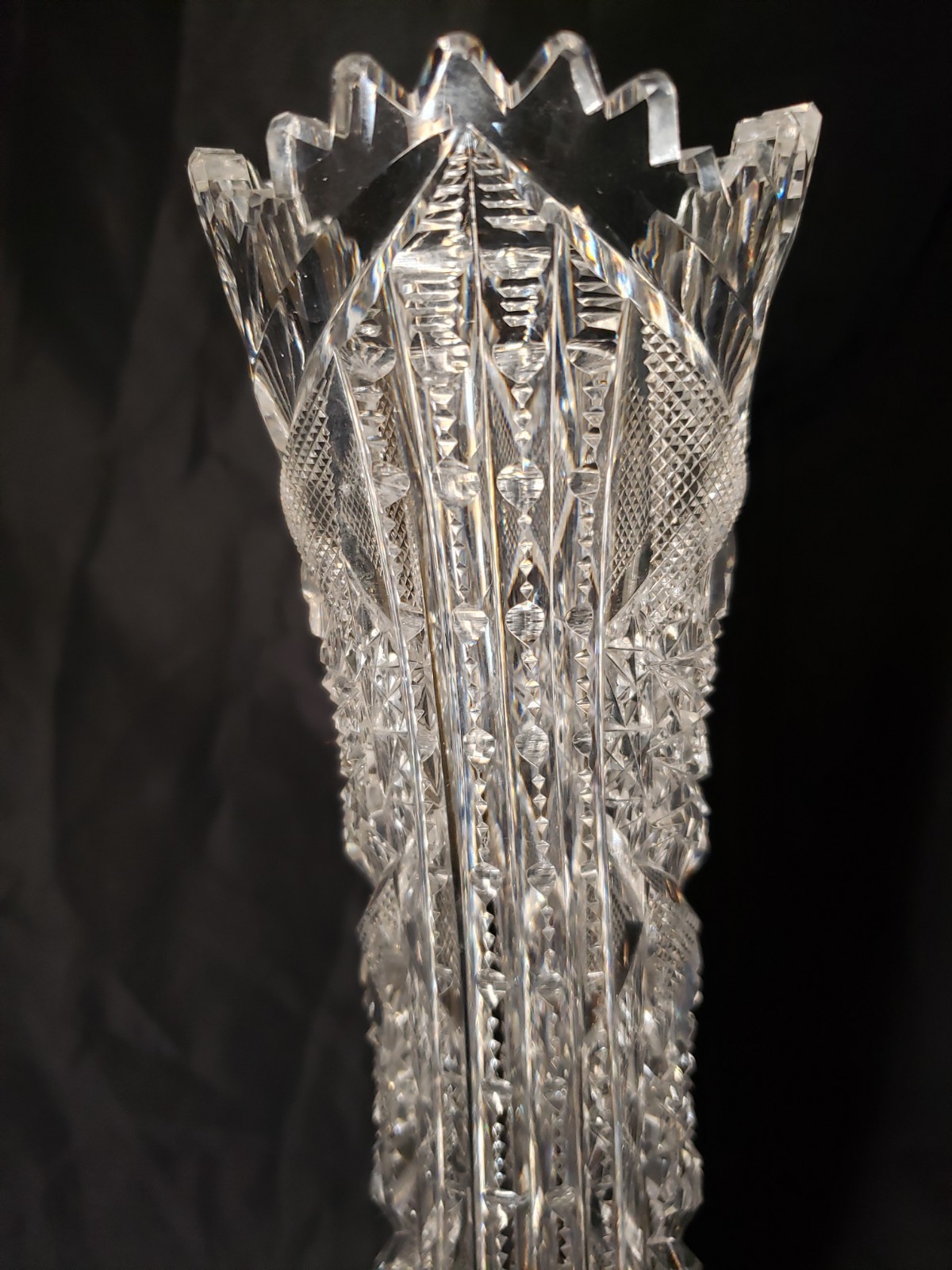 American Brilliant Signed Libby Intricate Cut Crystal Vase ABP 10″ Exquisite ABP