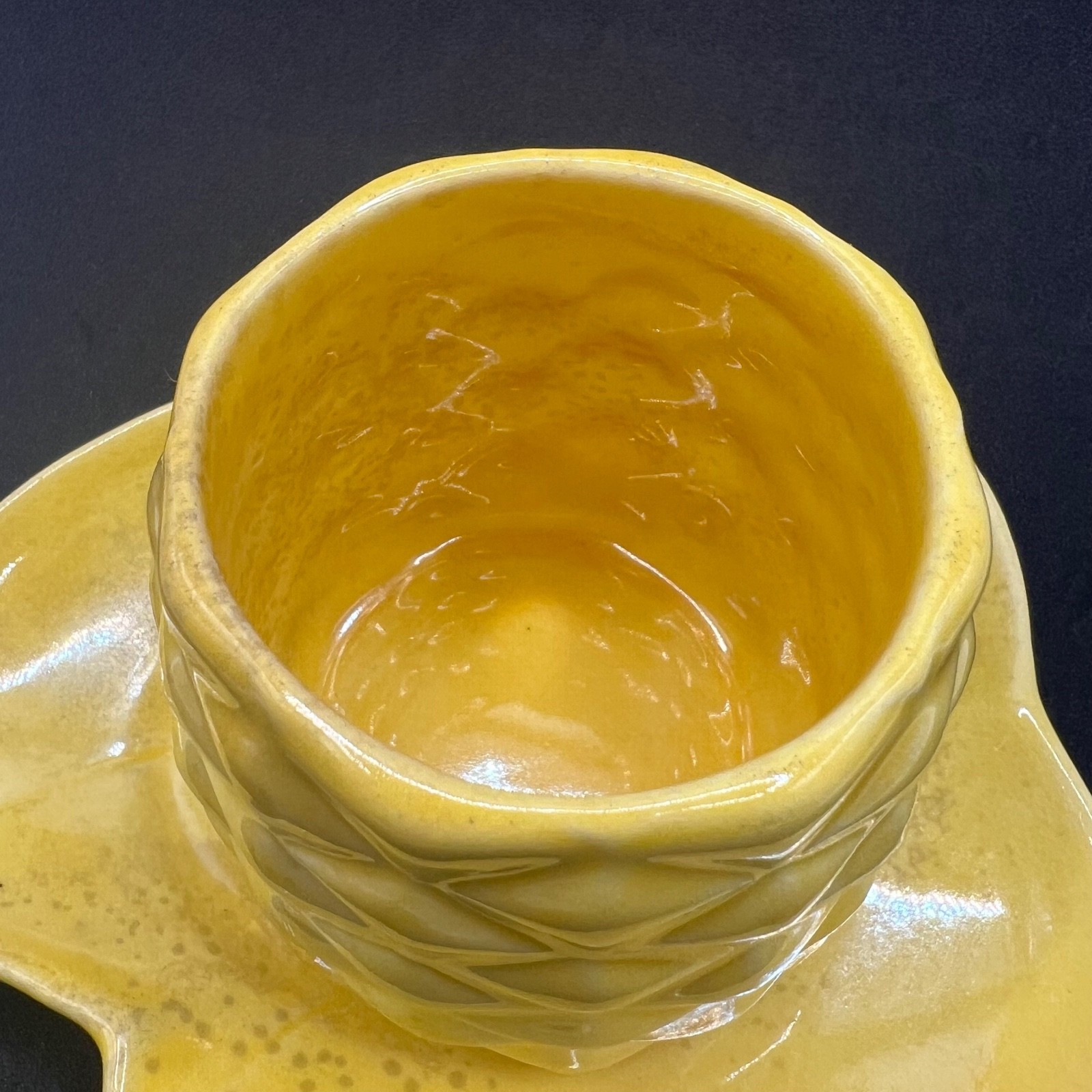Redwing Art Pottery Yellow Pineapple Fruit Dish Vintage 1940s Leaf Serving Tray