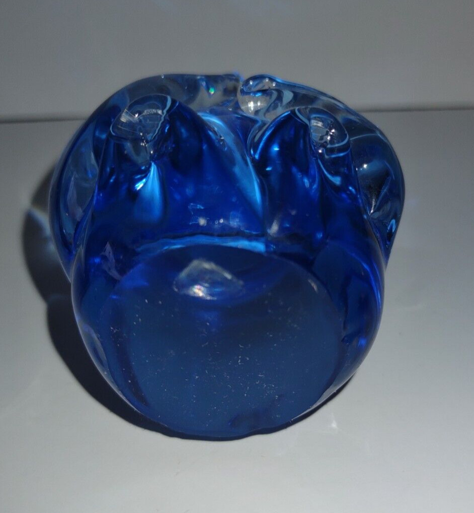Vintage Art Glass Clear Blue Mouse Rat Desk Office Paperweight Figurine 3 1/4″