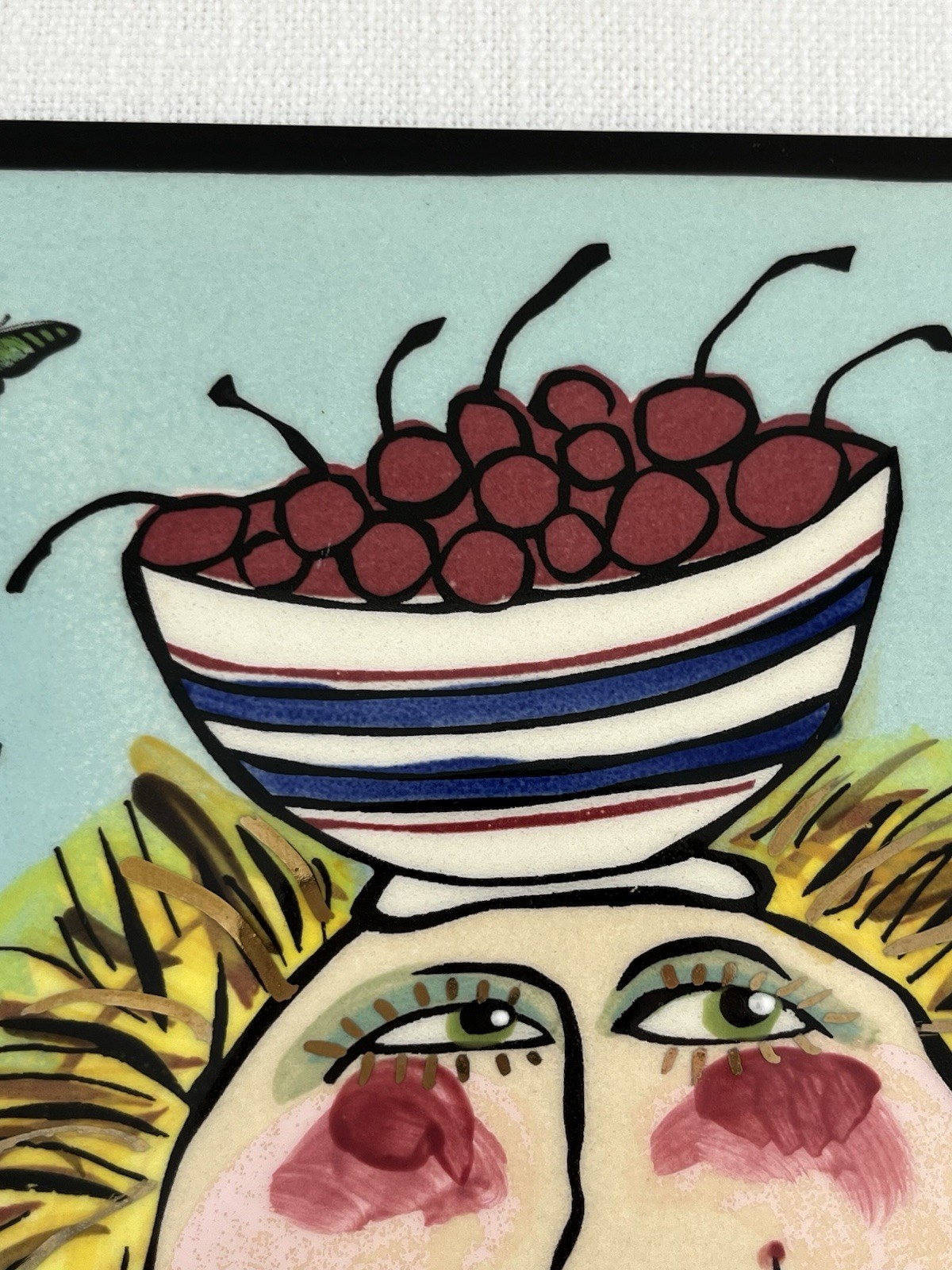 Pat Custer Denison Tiles “My Hat is Just a Bowl of Cherries” Signed