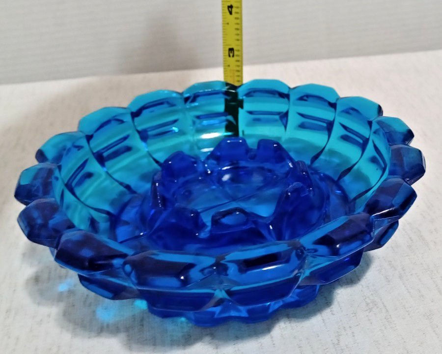 Vintage FENTON Colonial Blue Valencia Glass Ashtray/Tobacciana Over 2lbs