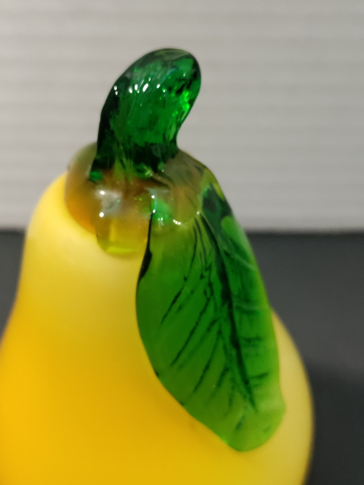 Hand Blown Glass Pear Figurine Paperweight Fruit Yellow Orange 4.5″