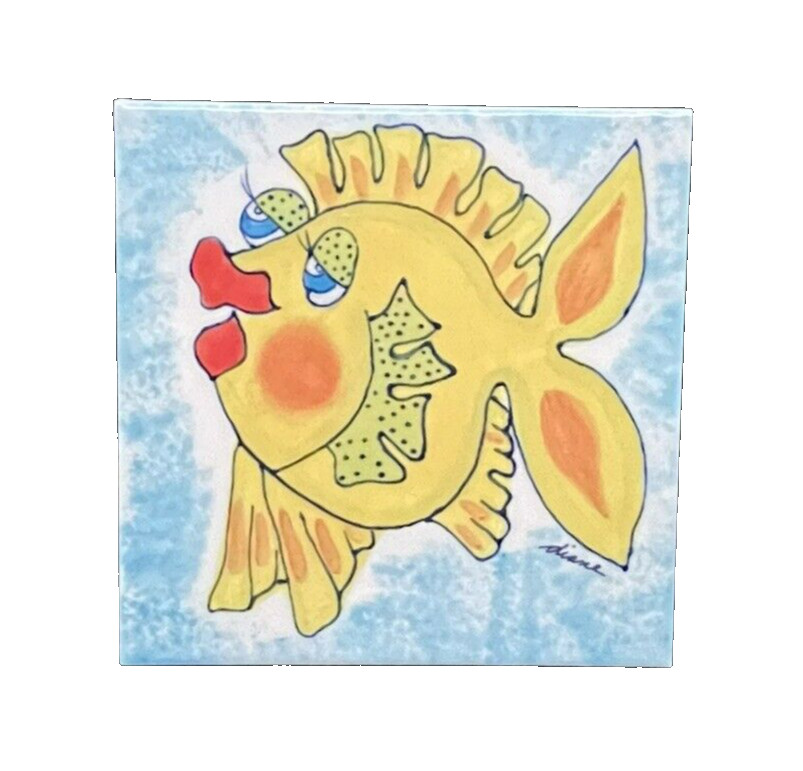 Diane Artware Ceramic Yellow Fish 6×6 Wall Tile Trivet