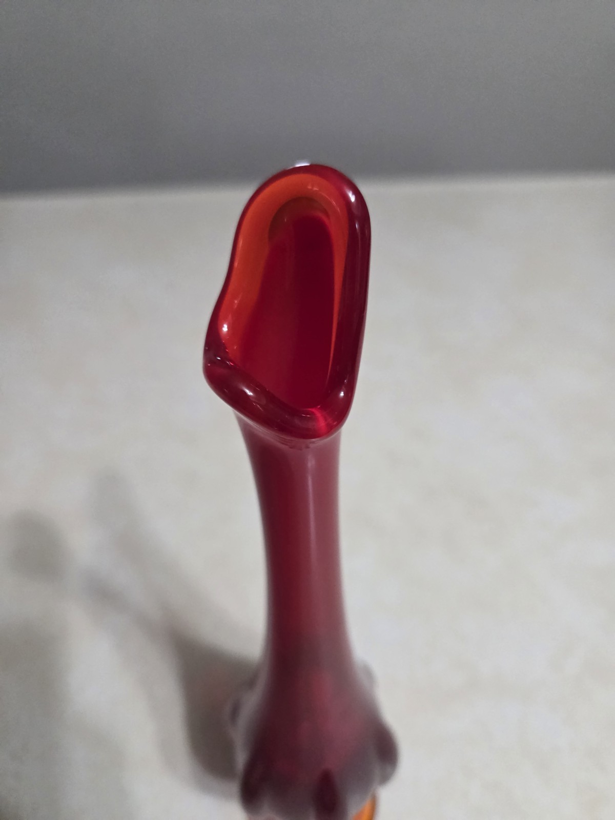 Vintage Viking Glass Swung Footed Vase Ruby Red Amberina Original Sticker