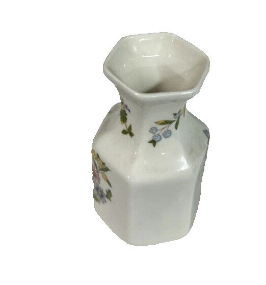 3.5″ Aynsley England Fine Bone China Small Hexagon Vase Cottage Garden Floral