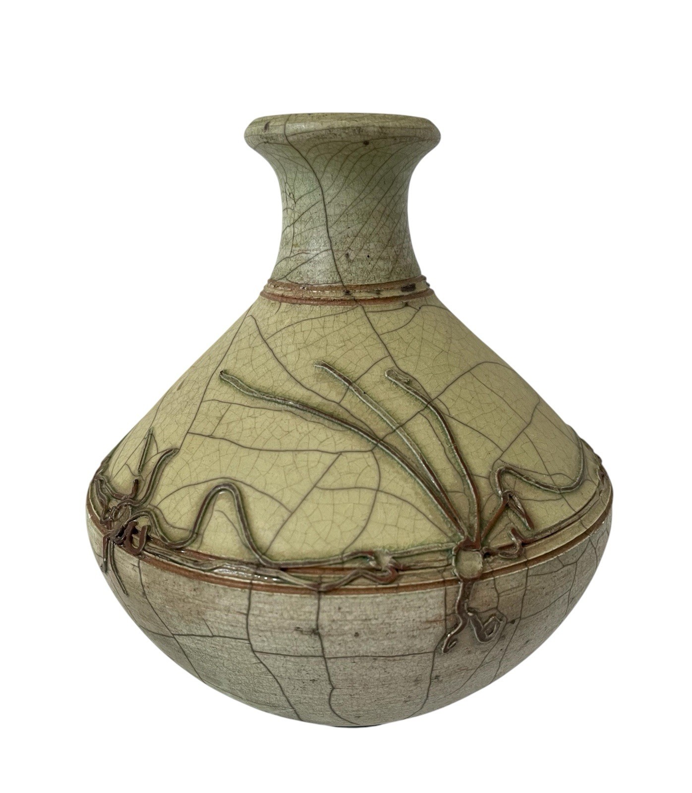 Handcrafted 6” Pottery Raku Vase. Signed Obuti