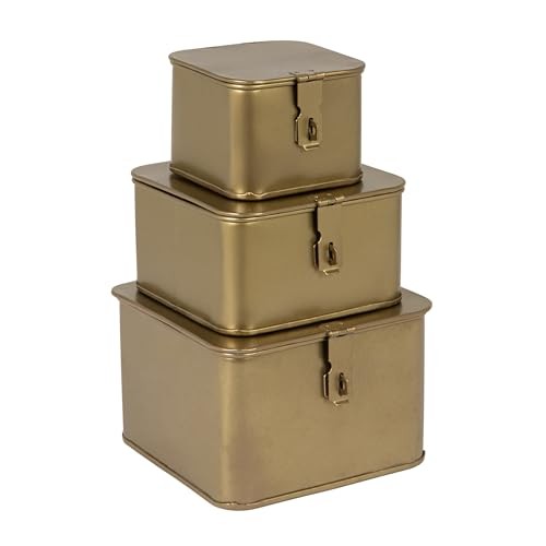 Creative Co-Op Decorative Metal Storage Boxes, Silver & Gold, Set of 3