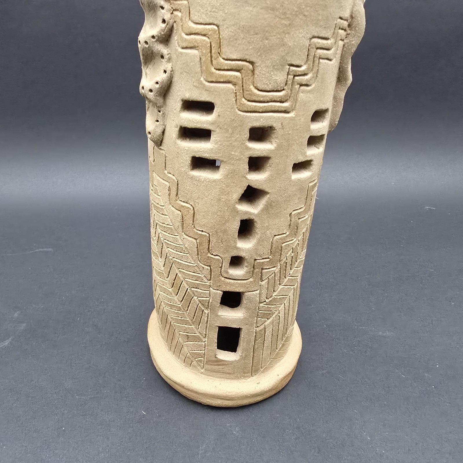 Clay Pottery Kachina Sculpture Candle Luminary Signed 12.5″ Native Folk Art