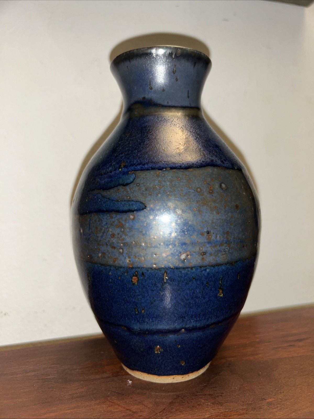 Silver Corbin Art 7” Blue Green Stoneware Vessel Pot Signed Pottery