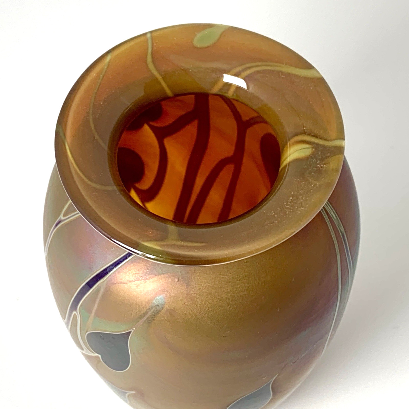 Craig Zweifel Vase Blown Art Glass Hearts And Vines Iridescent 1985 Idaho