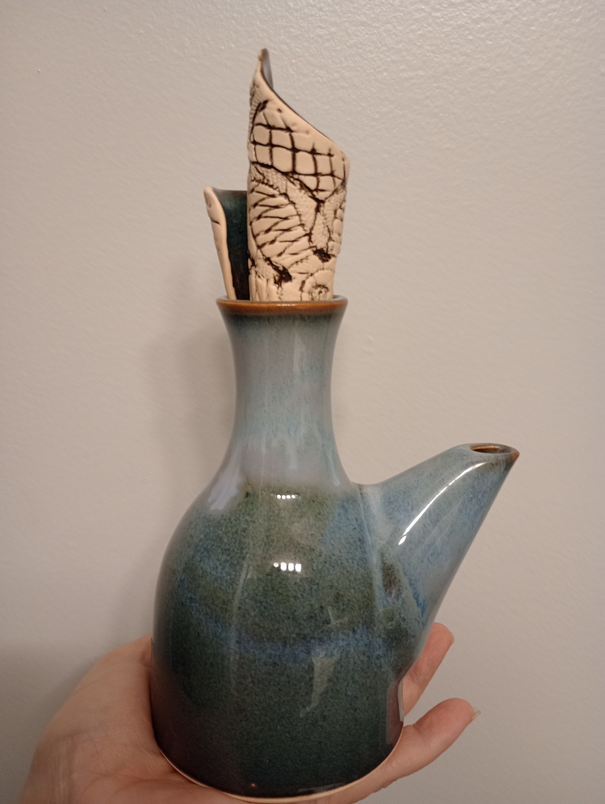 VINTAGE STUDIO POTTERY OIL VINEGAR CRUET DECANTER BOTTLE CERAMIC ART STONEWARE