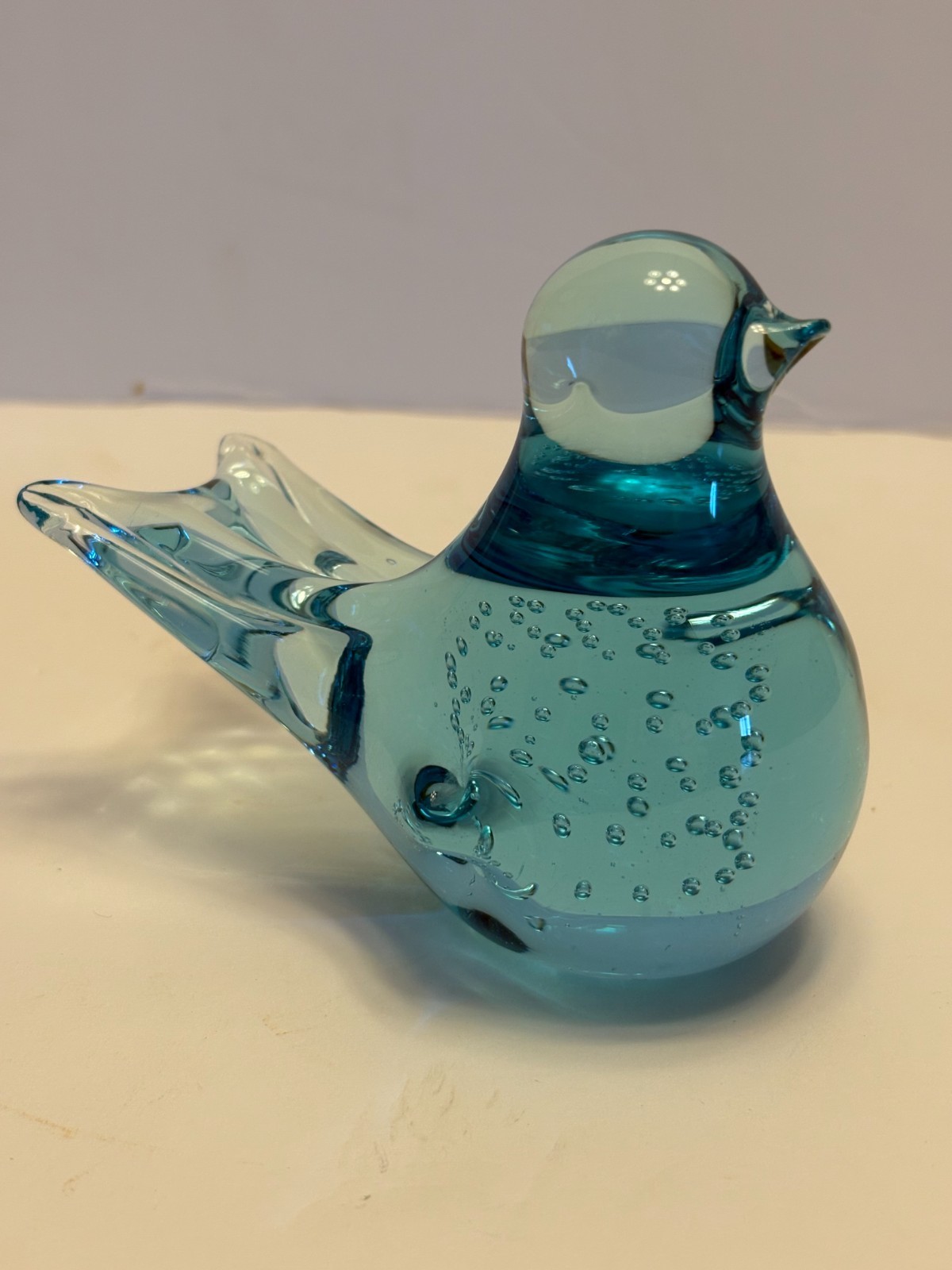 Vintage Murano Glass Dove Bird Paperweight Blue