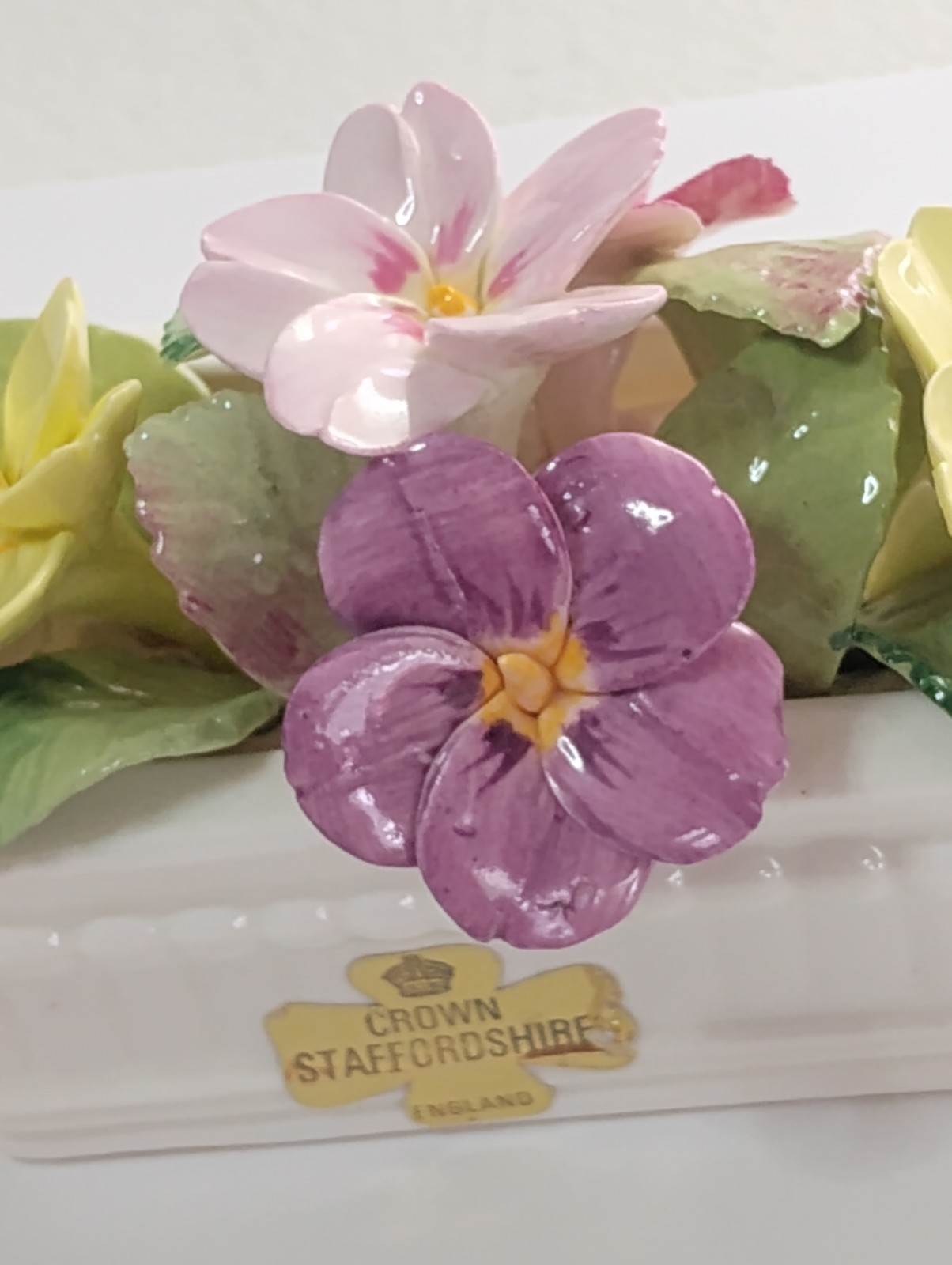 Vintage Crown Staffordshire Fine Bone China Flowers ” April 1974″ Pansy Figurine