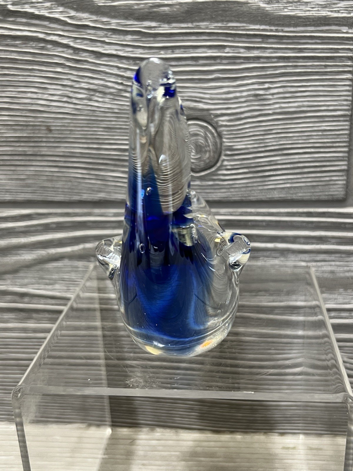 Duck Figurine Paperweight Art Glass Blue White Clear 3.75” Desk Shelf Accessory