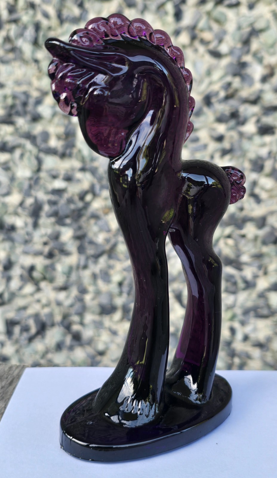 Vintage Mosser Amethyst Dark Purple Glass Trojan Horse figurine 5 5/8”
