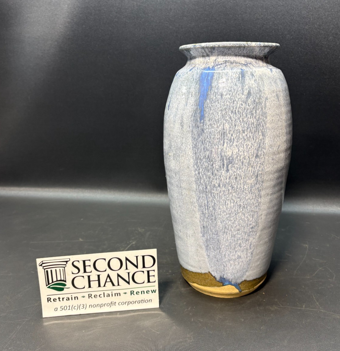 Studio Art Pottery Salt Glazed Blue 14.5” Stoneware Vase SIGNED