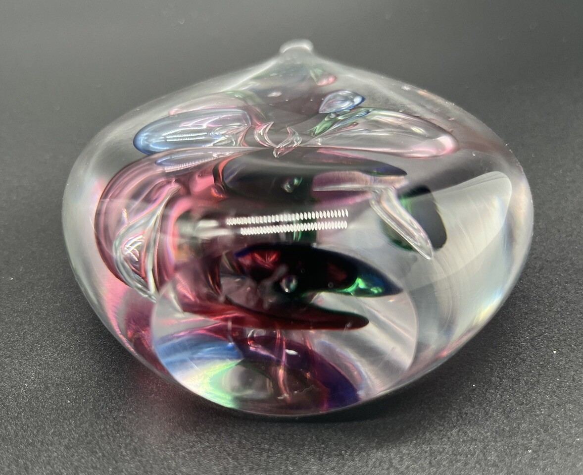 Vintage Paperweight Figurine Teardrop Marian Pyrcak Signed Pink Blue Green Decor