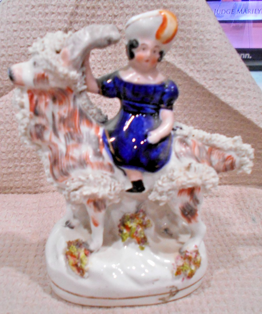 Antique Staffordshire Pottery Princess Victoria on her Goat, Billy