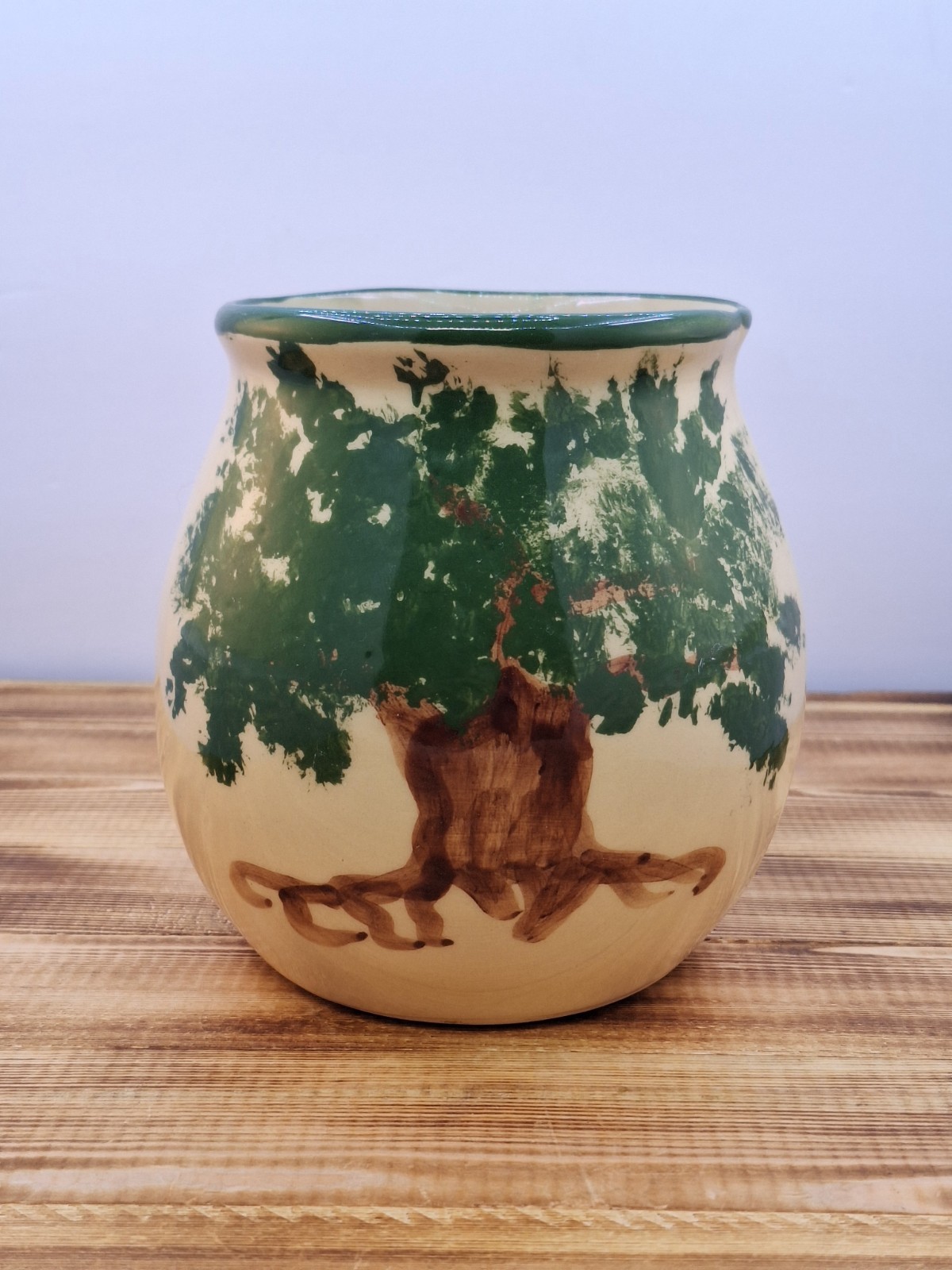 VTG. 1997 Alpine Pottery, Roseville Ohio Apple Tree crock Vase #437 6×4″