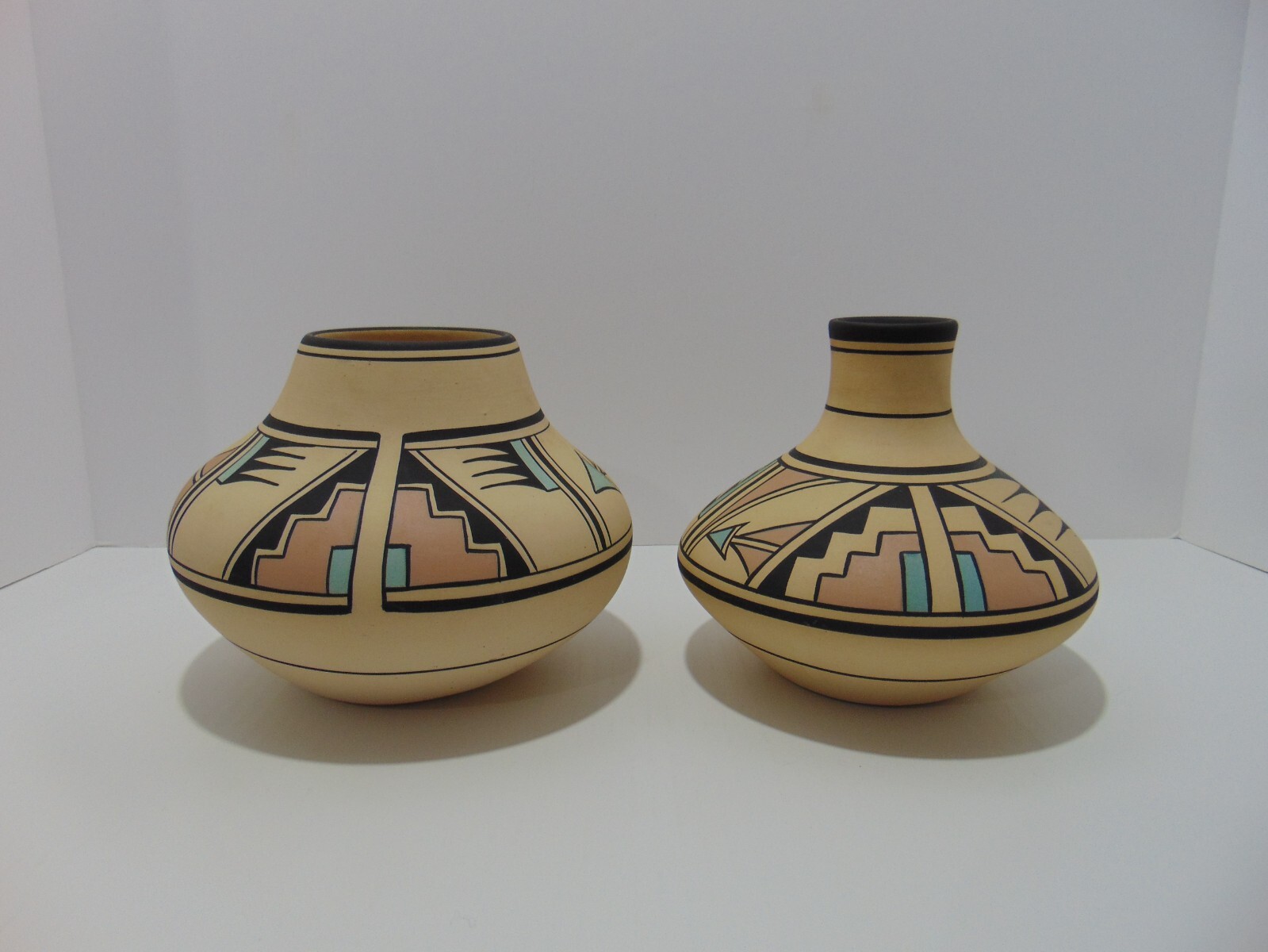 2 Arrows Vases Southwest Style Light Blue Light Pink And Black Hand Painted