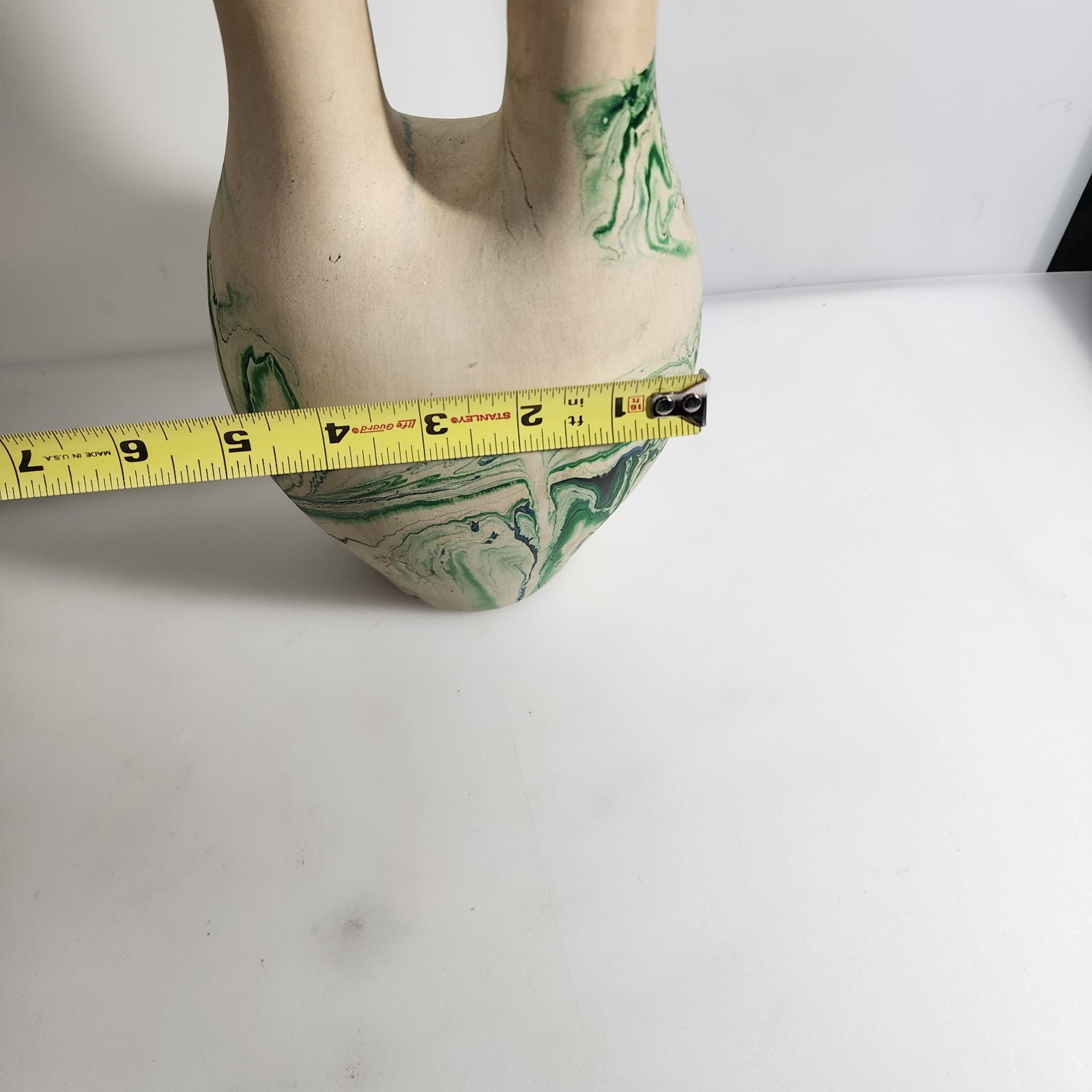 9.75″ Nemadji Pottery Double Spout Wedding Vase -Blue, Green, Gray