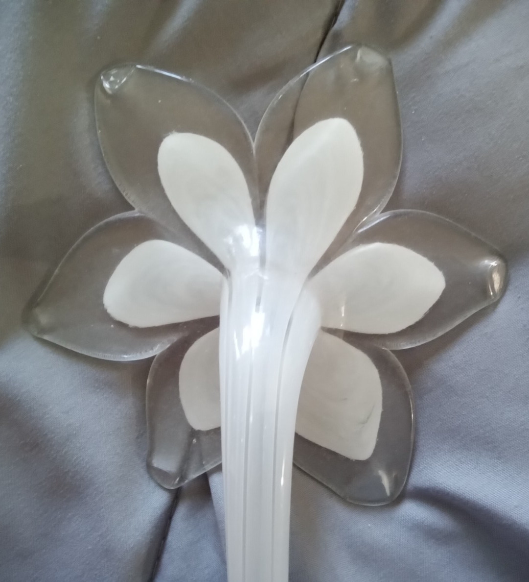Art Glass Hand Blown Murano Glass Long Stem WHITE Flower 18” Made In Italy