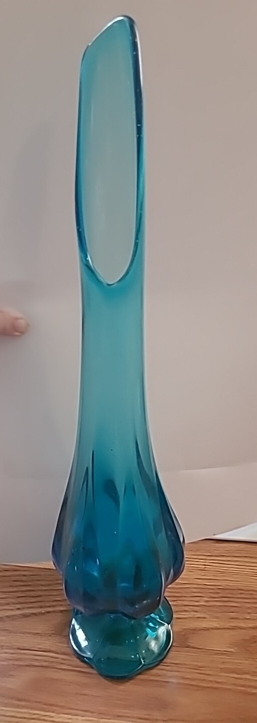 Vintage MCM LE Smith Peacock Blue Six Petal Swung Vase 19.5”
