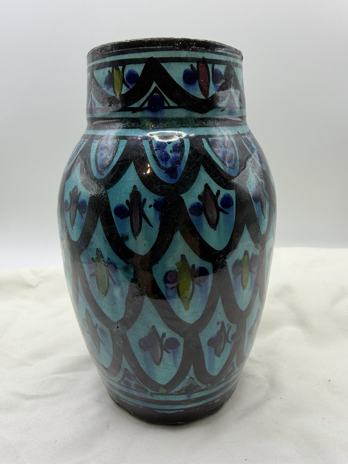 Vintage SAFI Pottery Vase Signed Blue Green