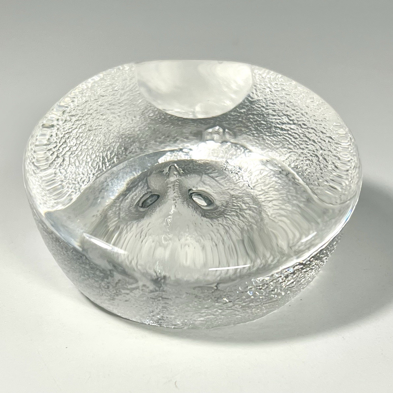 Mats Jonasson Crystal Baby Owl Glass Paperweight Sweden Signed #9207