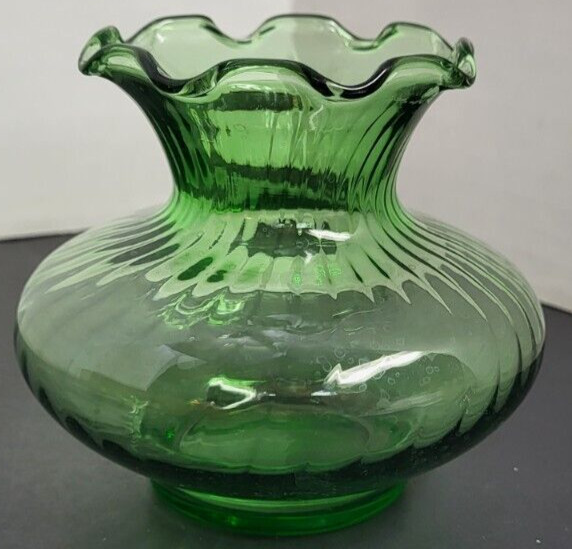 Mid Century Vintage Anchor Hocking Emerald Green Glass Small Ruffled Edge Vase