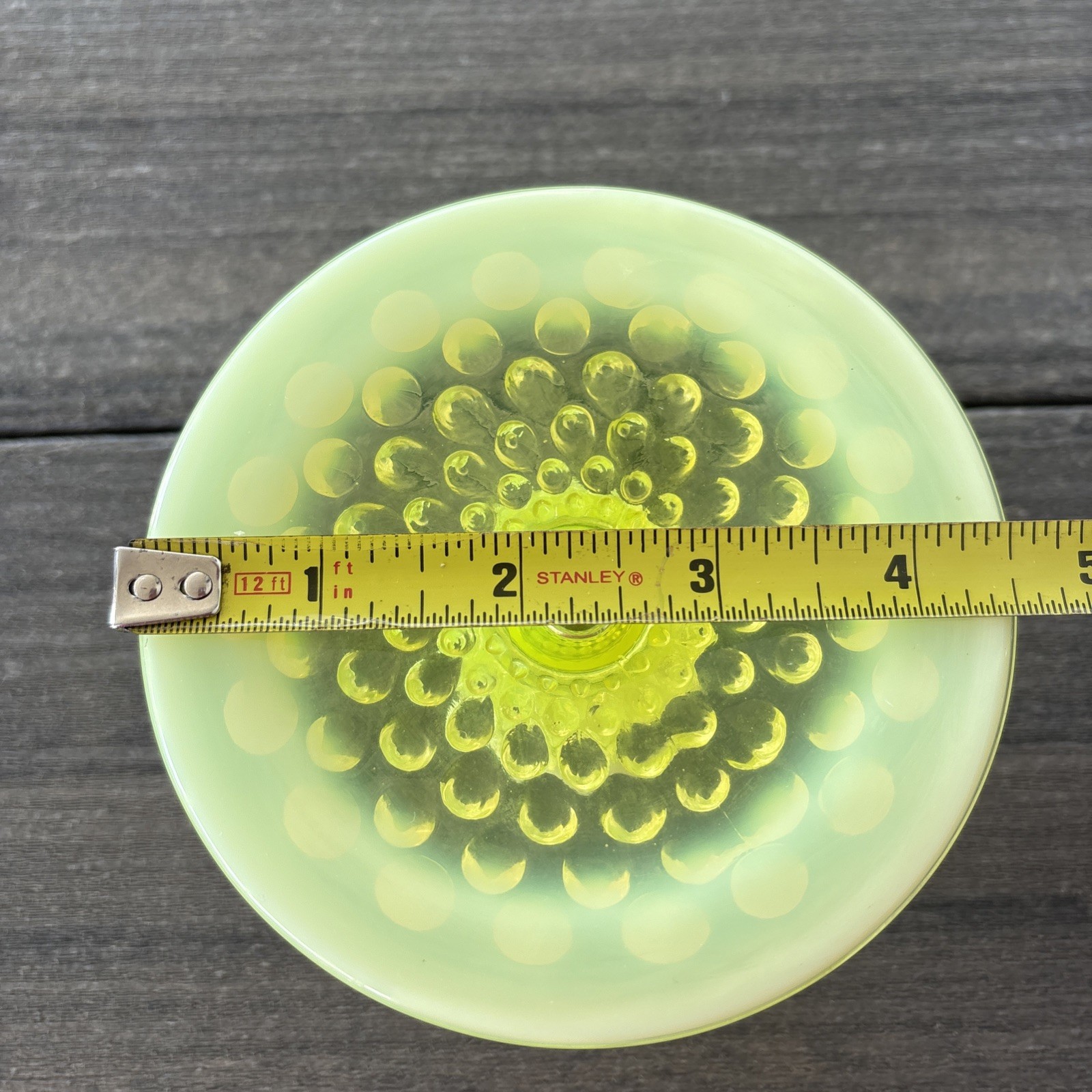 1 Fenton Hobnail Candlestick Holder Vaseline Topaz Opalescent Uranium 3” H