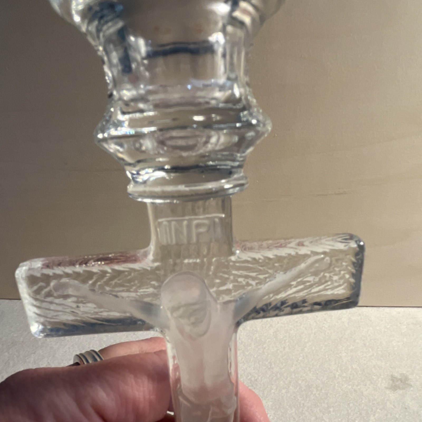 Clear Glass Crucifix Cross Candle Holder Decorative Religious 7 in Tall