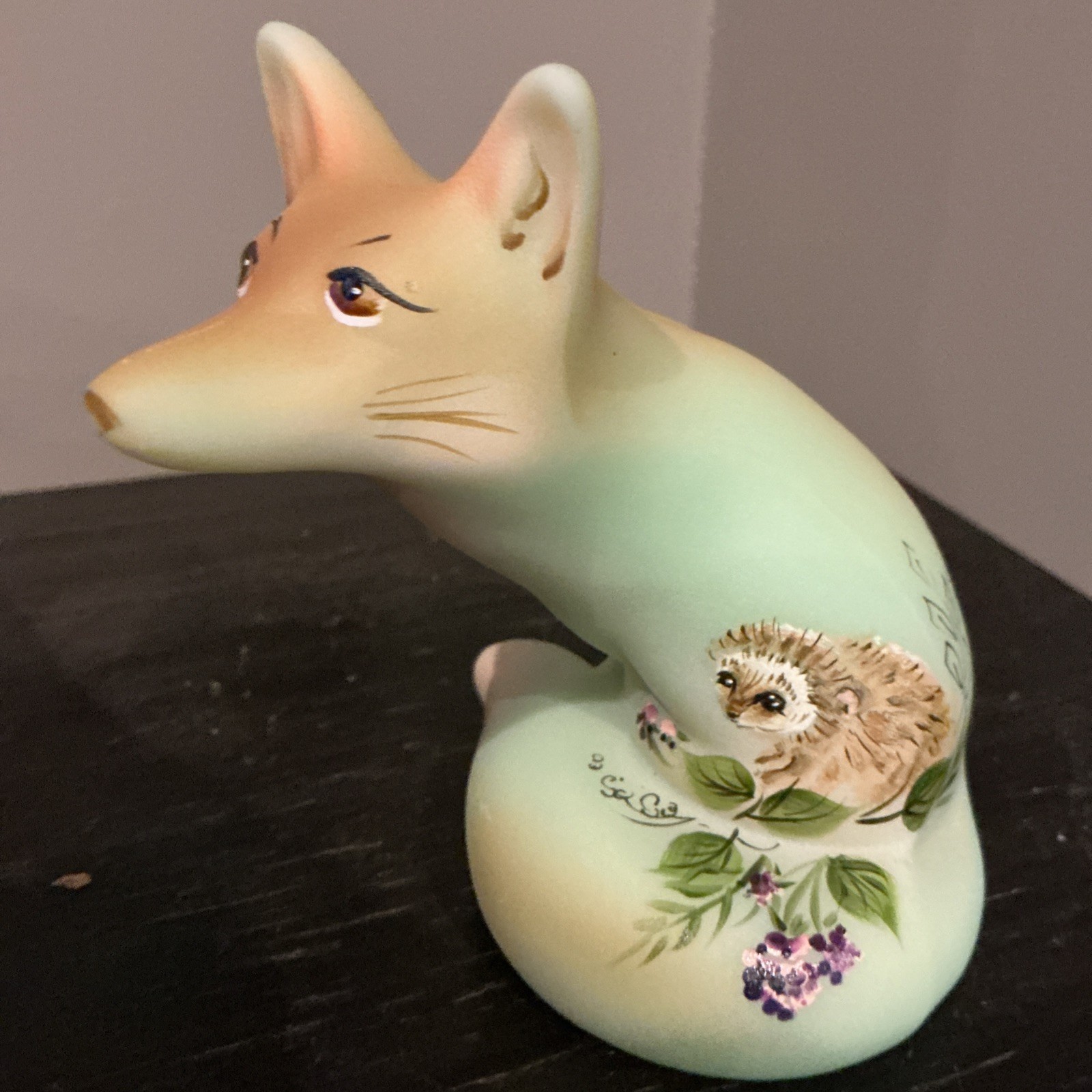 Fenton Glass Jadeite Jade Green Porcupine Fox Figurine Ltd Ed M. Kibbe #10/30