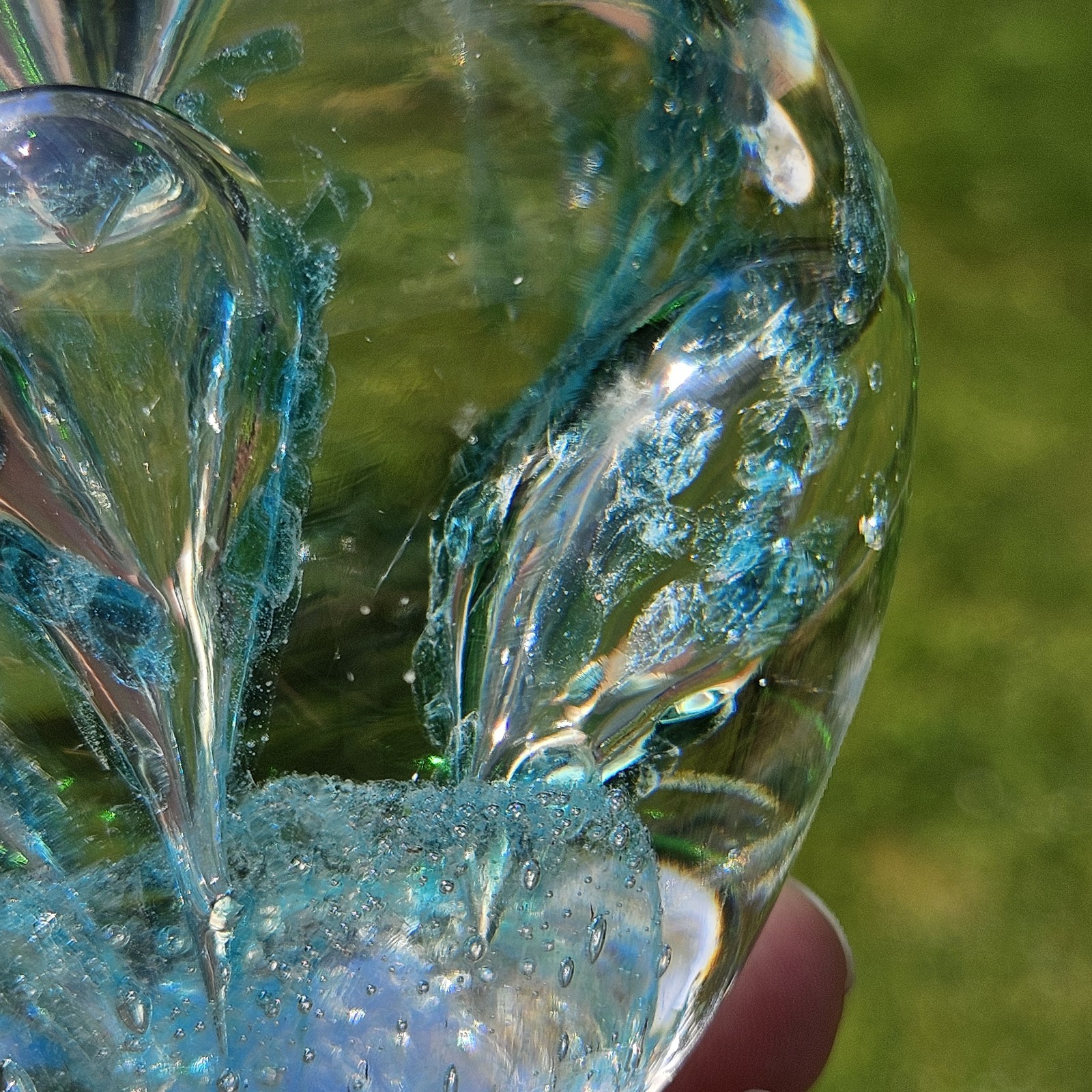 Glass Paperweight Clear And Blue Apple Green Stem Back To Schhpl Teacher Gift