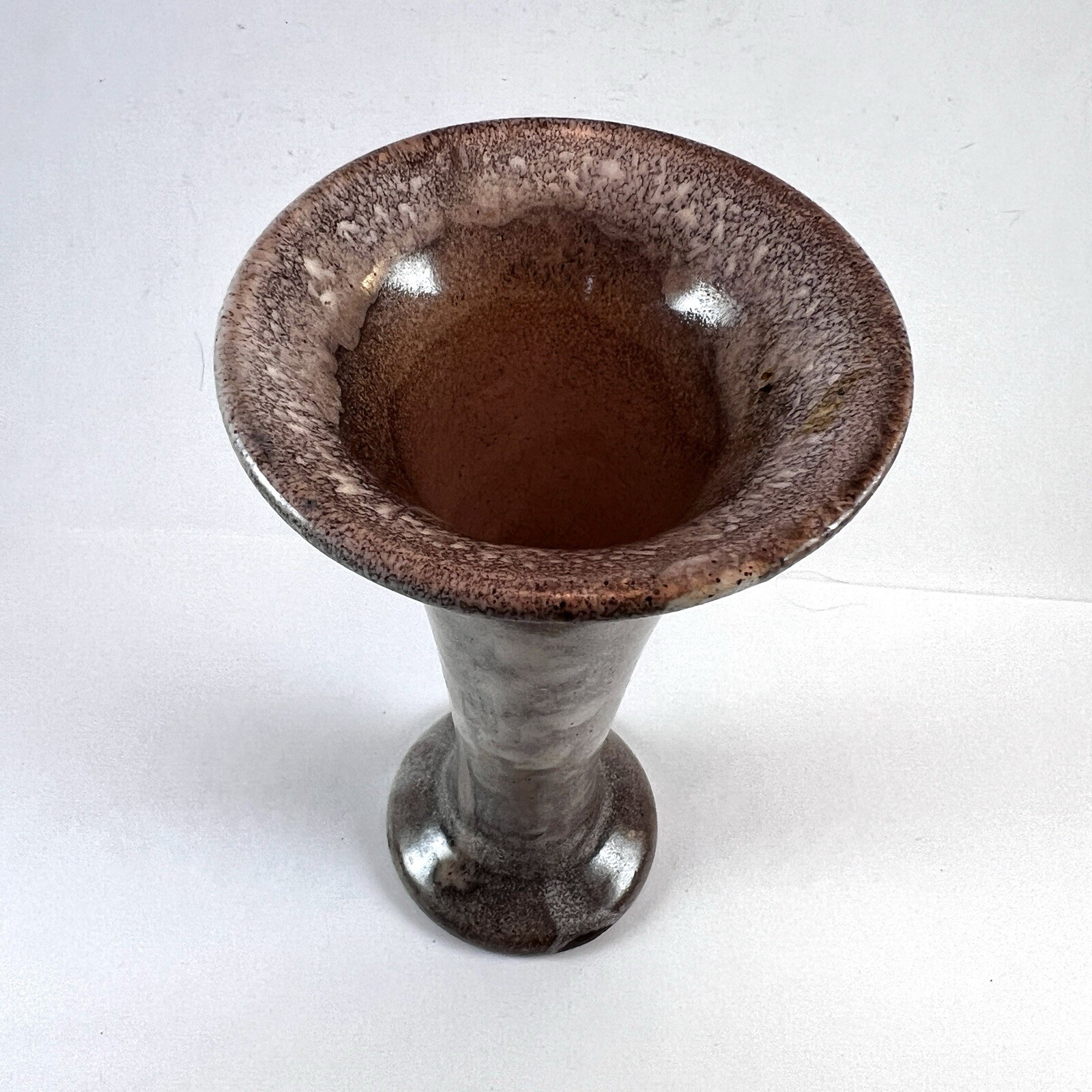 Bud Vase Stoneware Glazed Brown Rust Green Art Pottery 6.5” Hand Thrown Horn