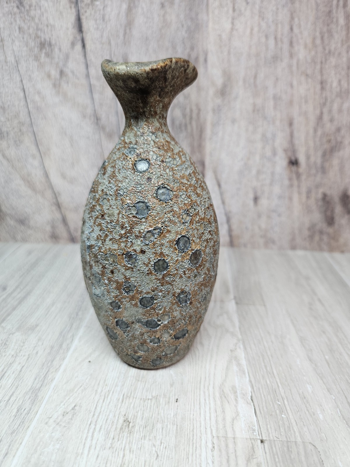 Vintage Studio Pottery Lava Glaze Vase Bottle Form MCM Textured Volcanic 6”