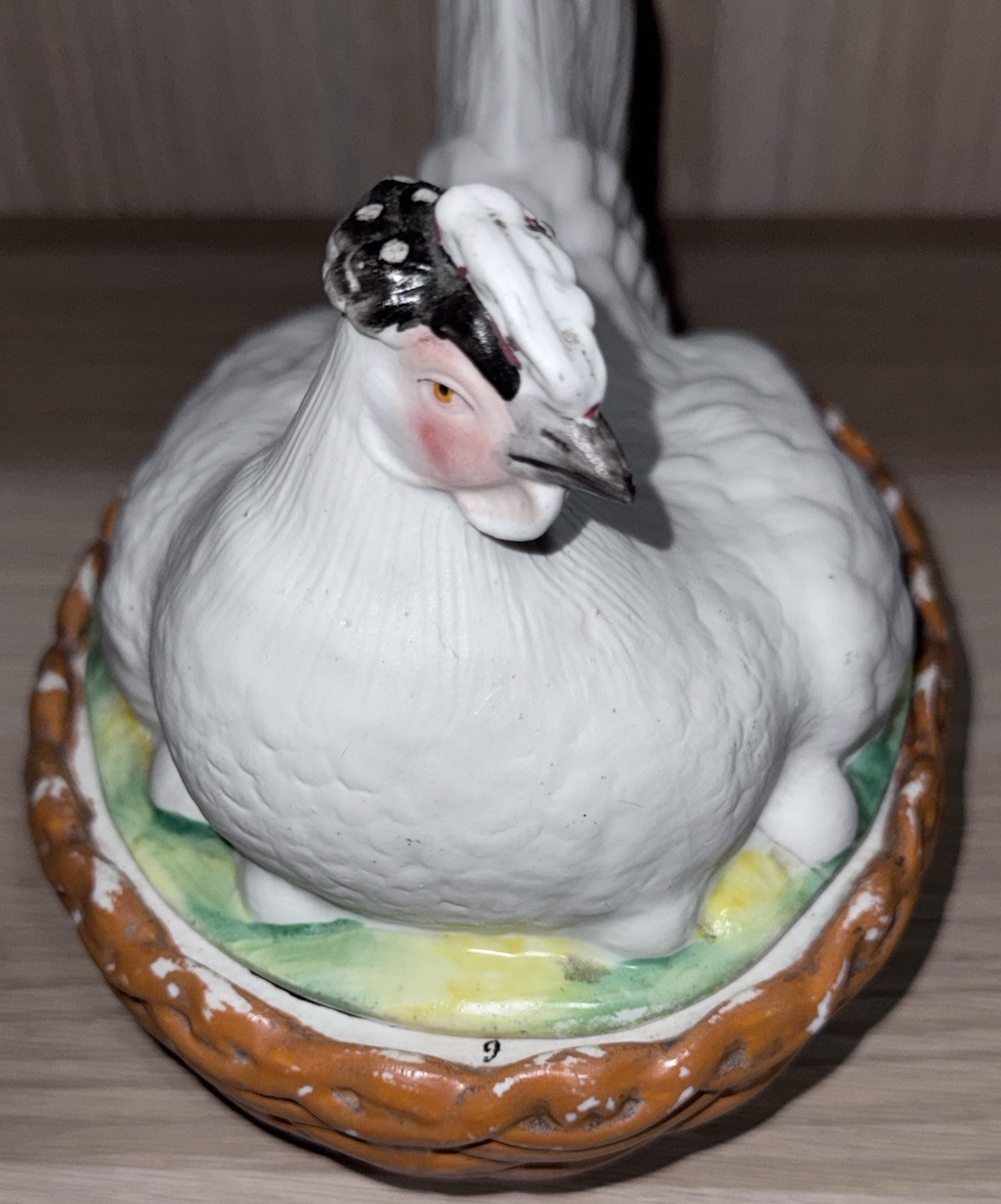 Antique Staffordshire Pottery Hen On Nest Lidded Dish “Marked G” From late 1800s