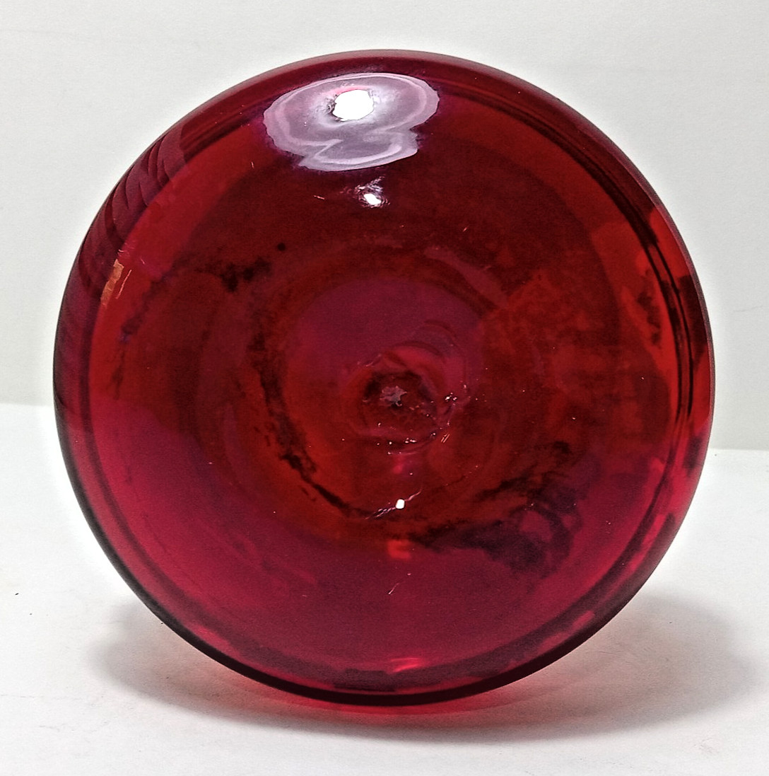 VTG Ruby Red Art Glass Hand Blown MCM Vase 5 3/8″ Flared Rim Bulbous Base Heavy