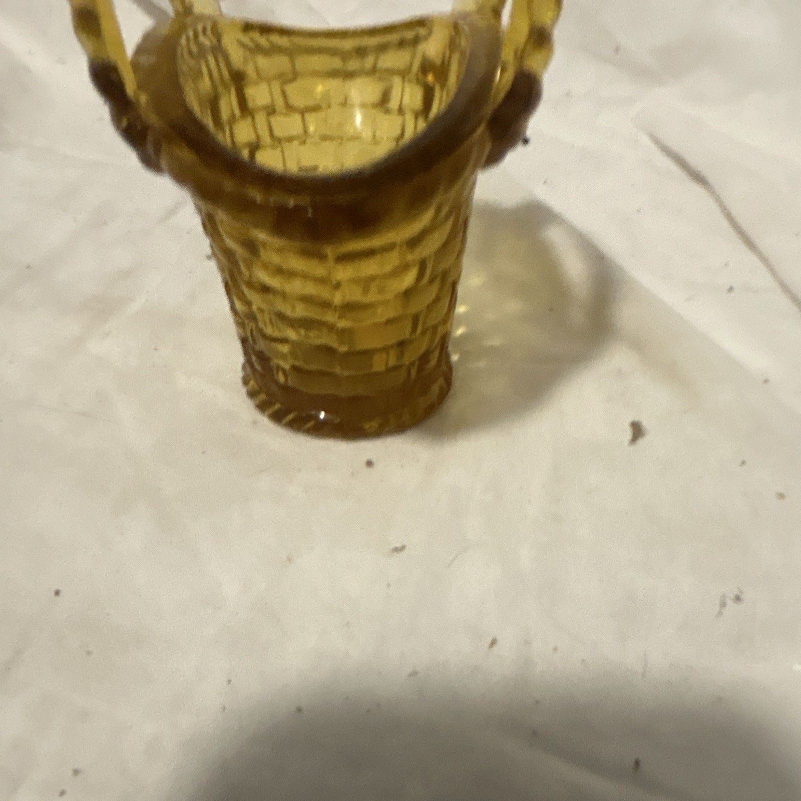 Unmarked Amber Glass Basketweave Oval Decorative Basket w/ Handle,