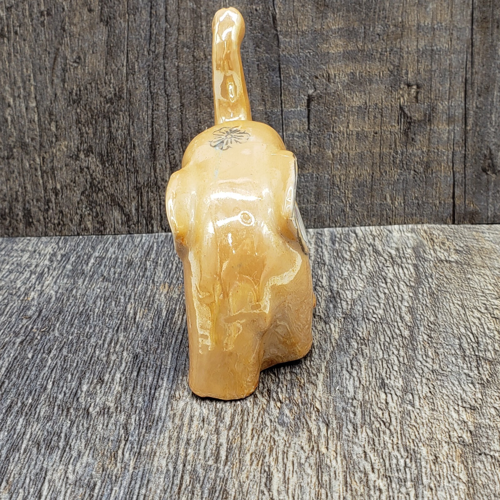 Orange Luster Ware 3 1/2″ Tall Elephant Trunk Up Figurine