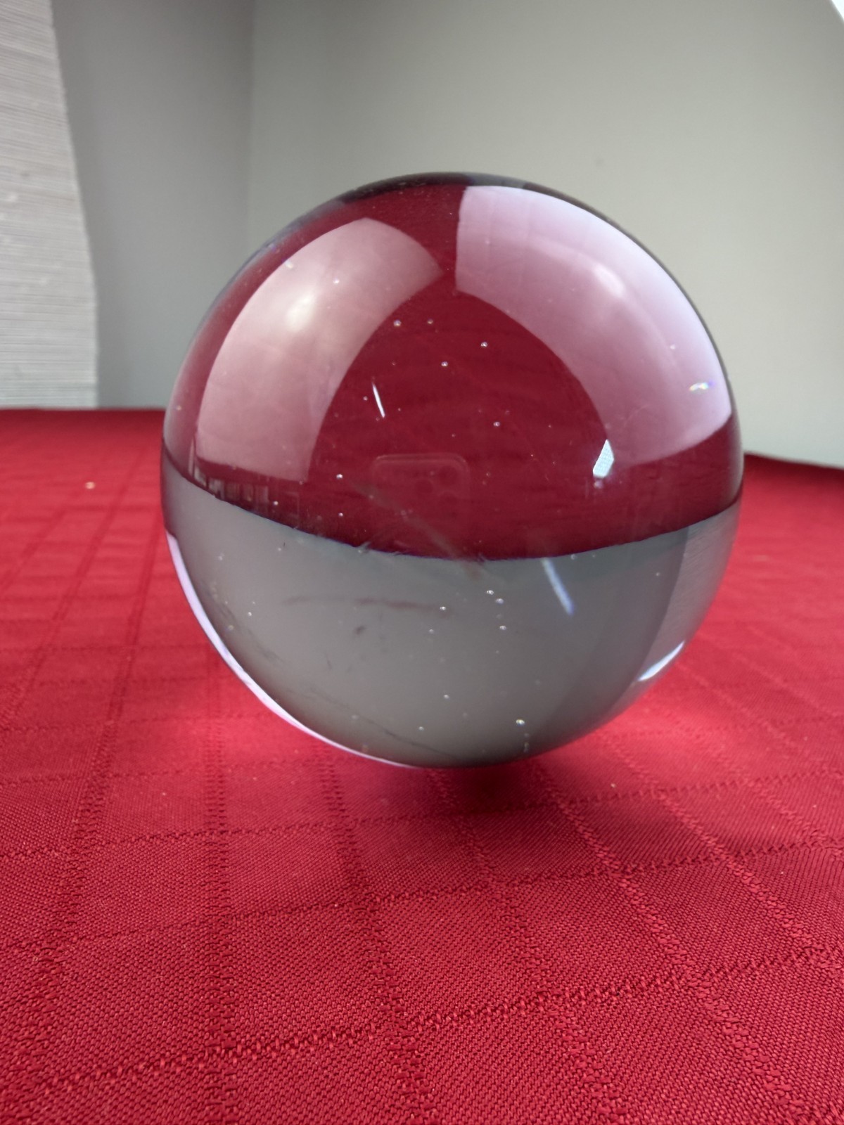 VTG Retro office Art Glass Paperweight Clear Orb Sphere Heavy Taiwan
