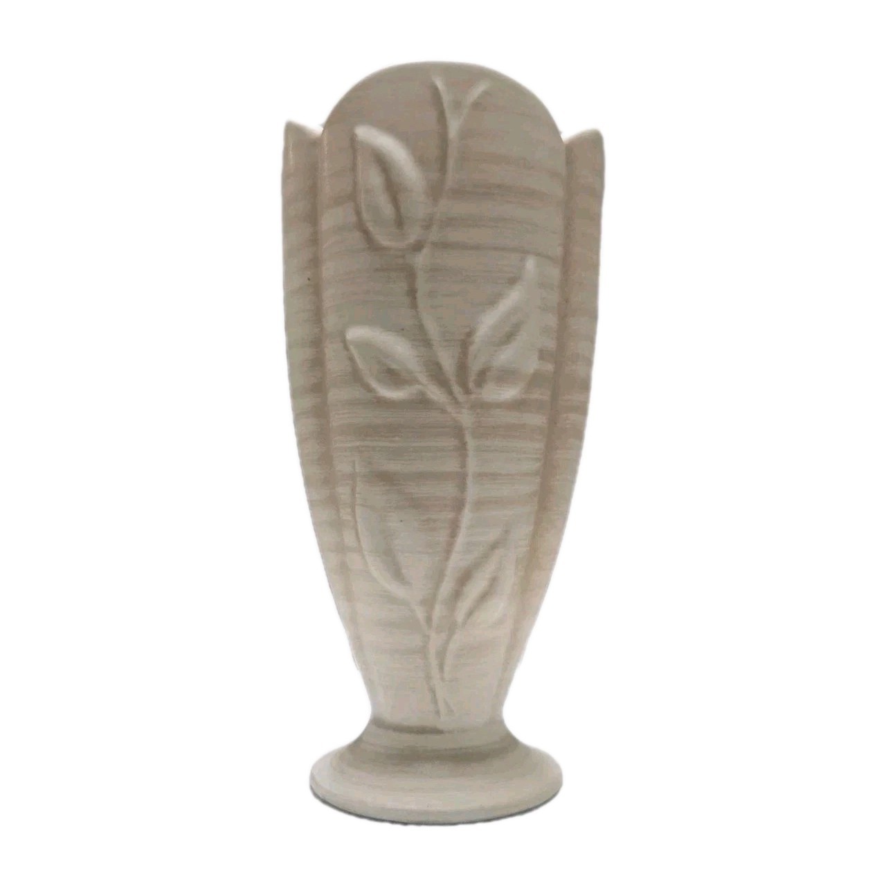 VTG Haeger USA Embossed Leaf Vase 11 Beige Ceramic Neutral Cottagecore Decor