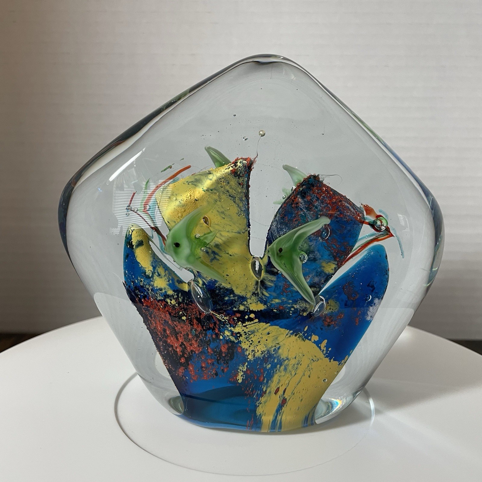 Murano Style Art Glass Paperweight Fish Aquarium Tropical 5” x 6”Sculpture 4 LB
