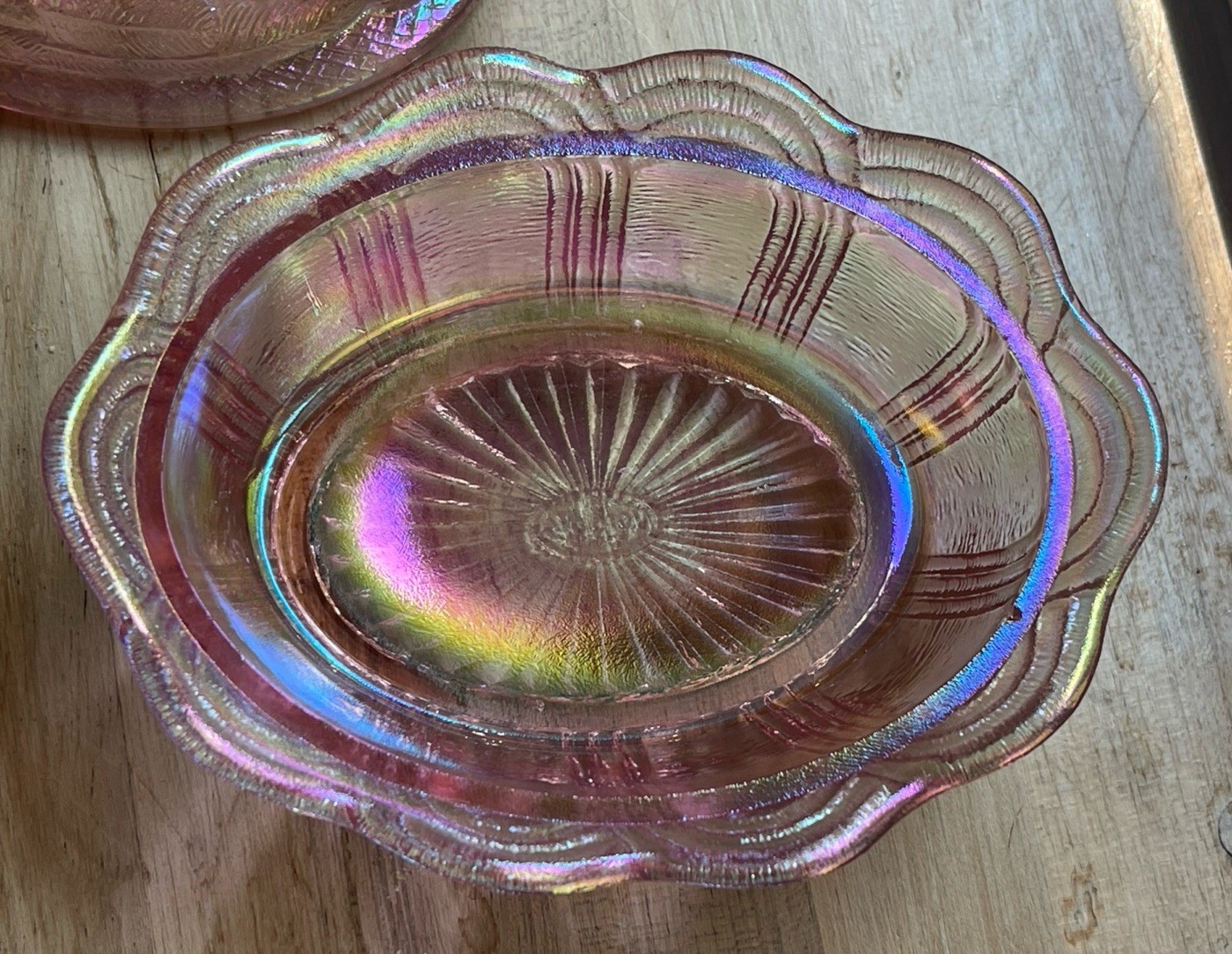 Vintage 1970 Fenton Pink Carnival Glass Hen on Nest 5.5 Covered Dish Iridescent