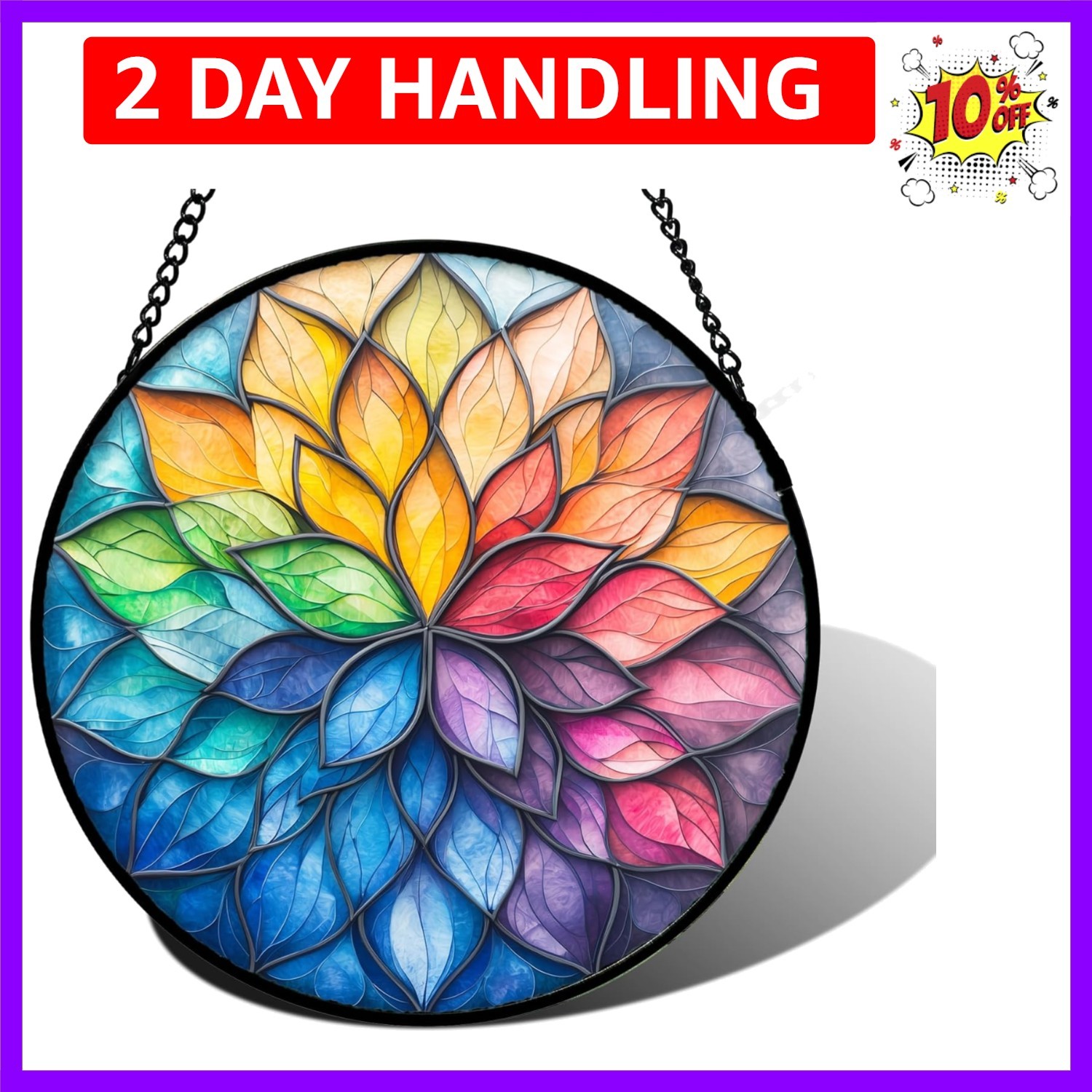 Stained Glass Window Hanging, Colorful Flower Petals s Diamond Glass Panel Ha…