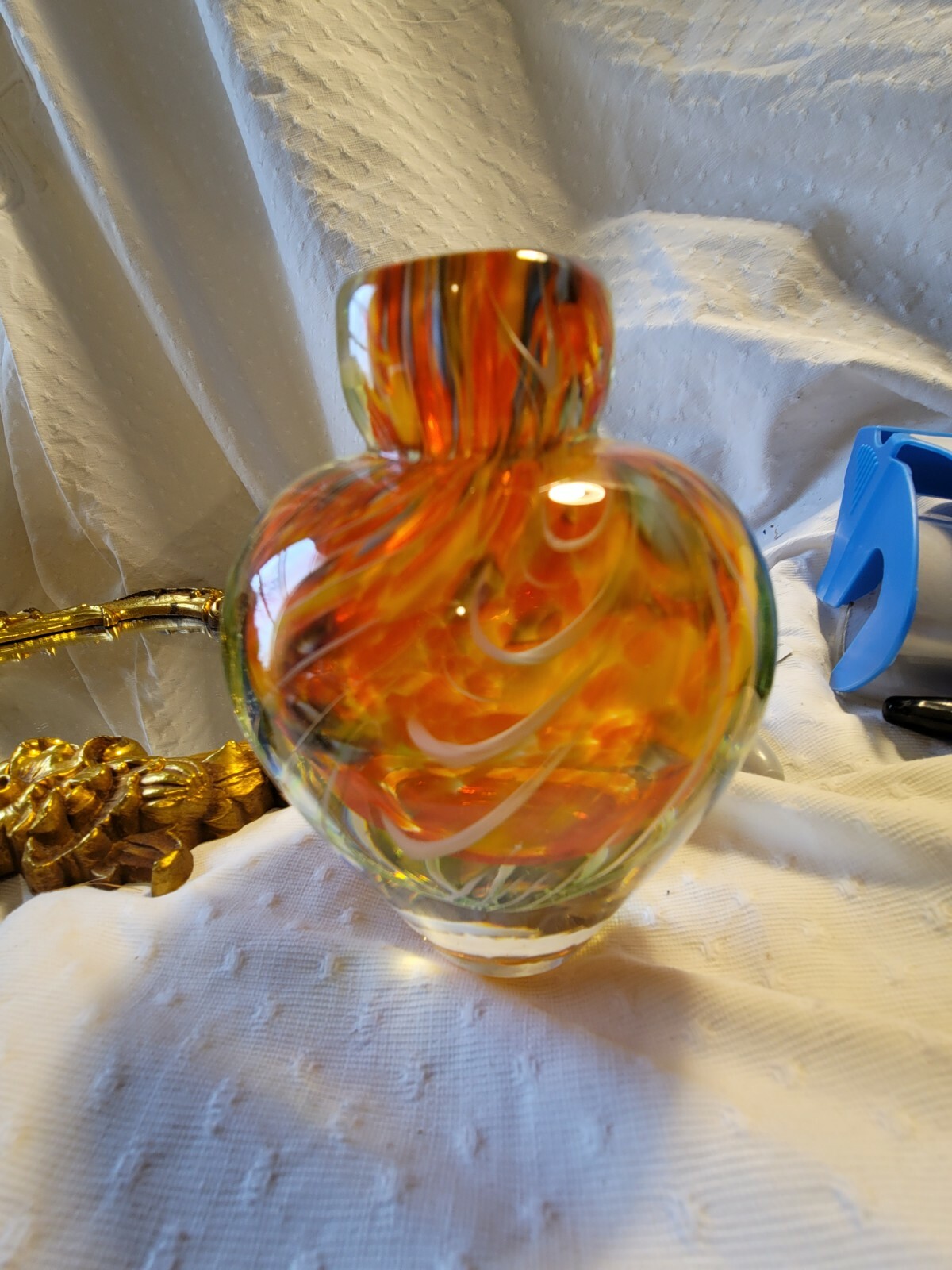 murano style hand made Vase Perfume Bottle Art Glass 6.5″ broken applicator a5