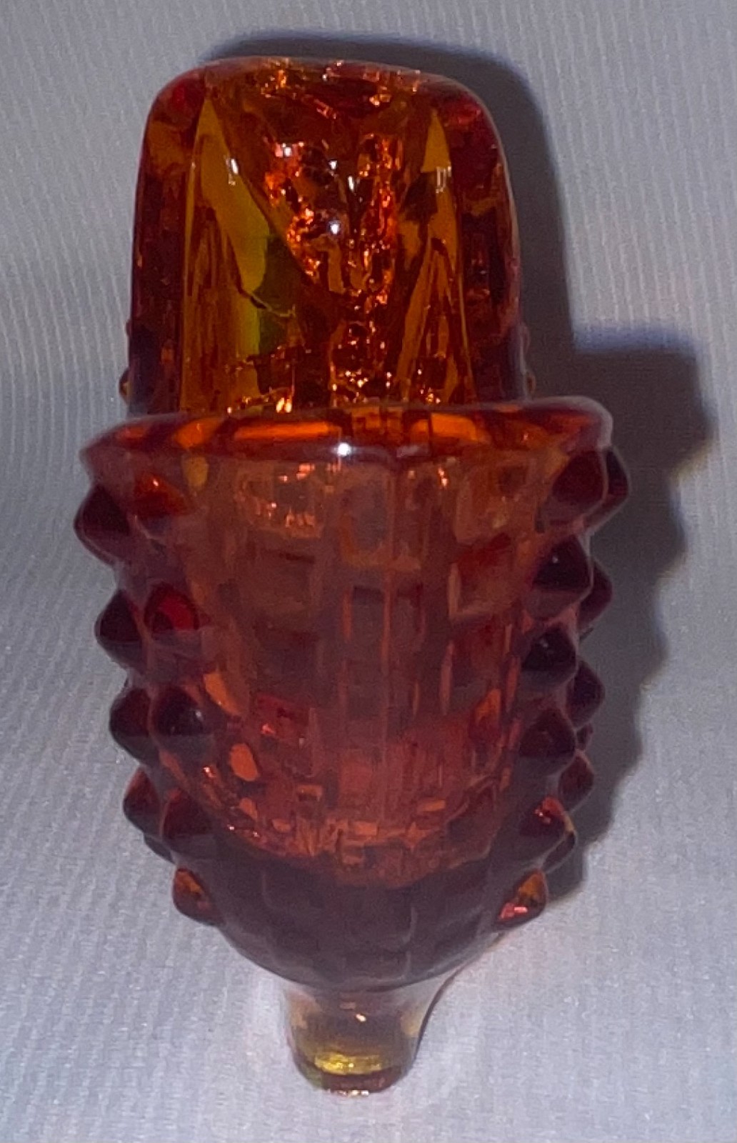 FentonAmberina Cat Head Glass Slipper English Hobnail Body 2 1/2 inches