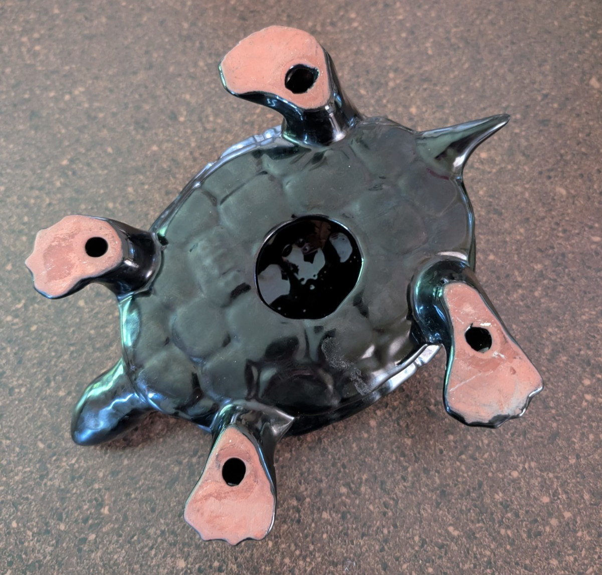 Blue Mountain Pottery Vintage BMP Turtle Large Blue Black Glaze