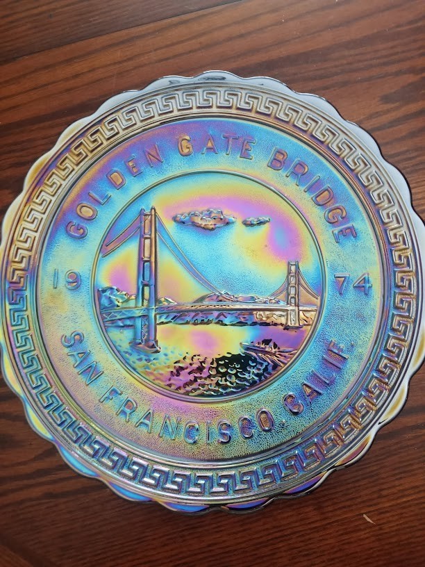 Vintage Carnival Glass Golden Gate Bridge Monument San Francisco Plate 1974 (94)